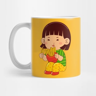 girl kids eating fries Mug